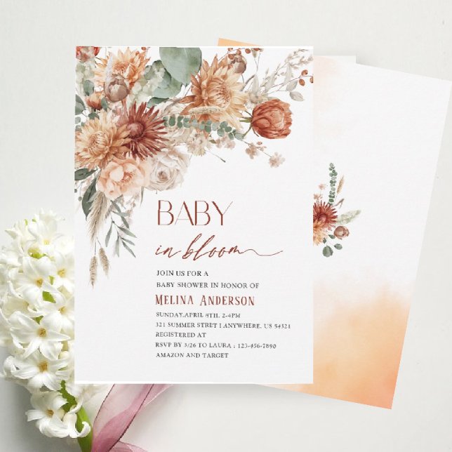 Baby i blomblommor vattenfärgdusch för blommor inbjudningar (Skapare uppladdad)