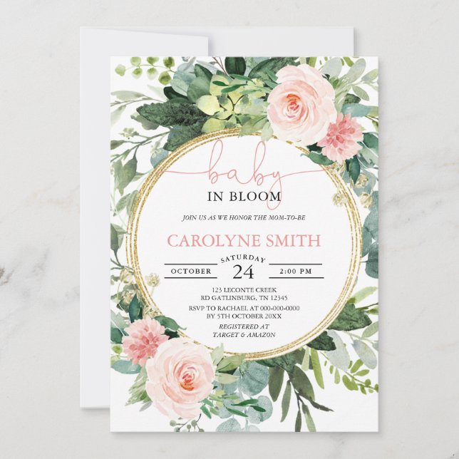 Baby i BLOMGERY Rosa Baby Shower-inbjudan Inbjudningar (Framsida)