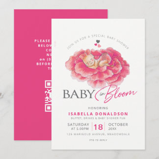 Baby i blommande rosa blomma baby shower QR-kod RS Inbjudningar