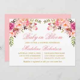 Baby i Blommigt för Rosa av vattenfärgsfärg i blom Inbjudningar