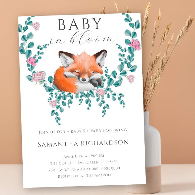 Baby i Blommigt Woodland Fox  Baby Shower Inbjudningar (Skapare uppladdad)