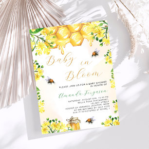Baby i blommigtar för Bloom gult bin Baby Shower Inbjudningar