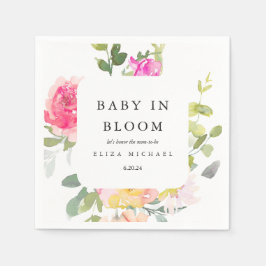 Baby i Blommigten Bloom Watercolor Baby Shower Whi Pappersservett