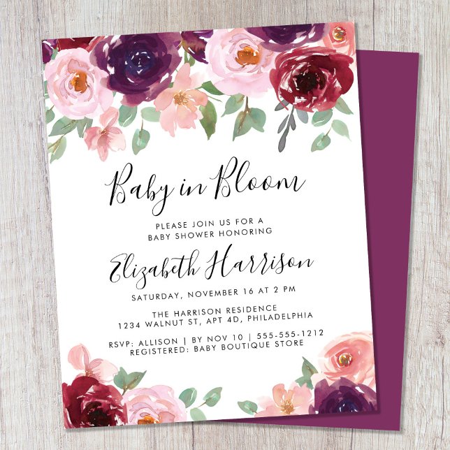 Baby i Blommigten Bloom Watercolor Shower-inbjudan (Skapare uppladdad)