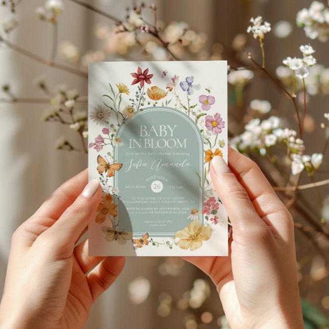 Baby i Blommigten för estetiskt babyskor i bloomgi Inbjudningar (Skapare uppladdad)