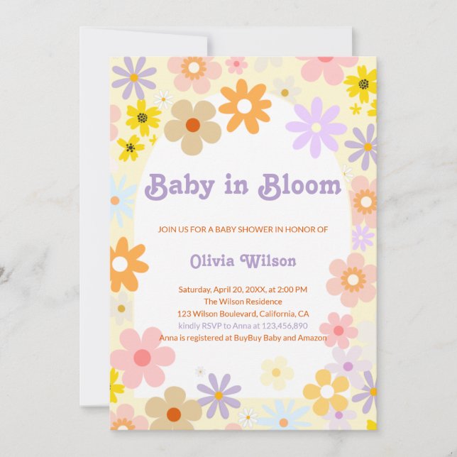 Baby i Blommigten Retro Baby Shower för bloom Inbjudningar (Framsida)