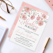 Baby i blommigtens bloom-rosa-inbjudan till babydu