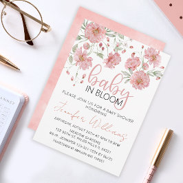 Baby i blommigtens bloom-rosa-inbjudan till babydu inbjudningar
