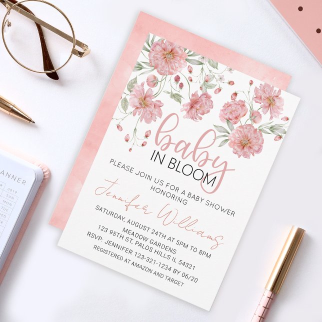 Baby i blommigtens bloom-rosa-inbjudan till babydu inbjudningar (Skapare uppladdad)