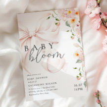 Baby i BLOMMMT-Rosa Bow Baby Shower-inbjudan