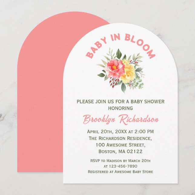 Baby i blommor i Blommigten Bloom Blommor Botanisk Inbjudningar (Fram/baksida)
