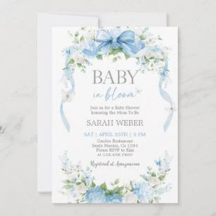 Baby i blomning Blå babyfirande Inbjudningar