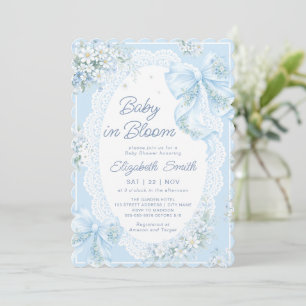 Baby i blomning blå blommig pojke baby shower inbjudningar