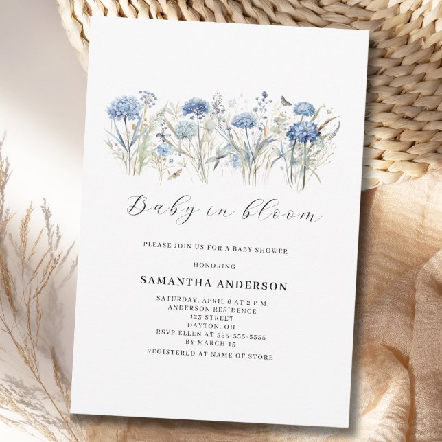 Baby i blomning blå blommig pojke baby shower inbjudningar (Skapare uppladdad)