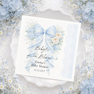Baby i blomning blå rosett pojke baby shower pappersservett