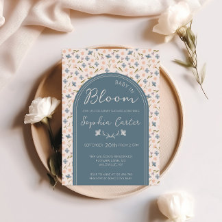 Baby i blomning Blå vildblomma Babyfirande Inbjudningar