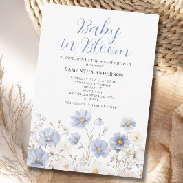 Baby i blomning Blå vildblomma Pojke Babyfirande Inbjudningar