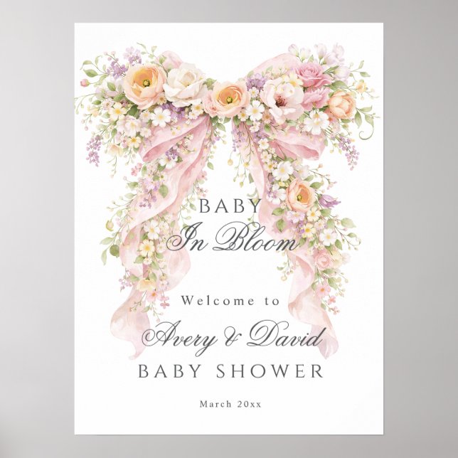 Baby i blomning Blommig Båge Flicka Barnkalas  Poster (Framsidan)
