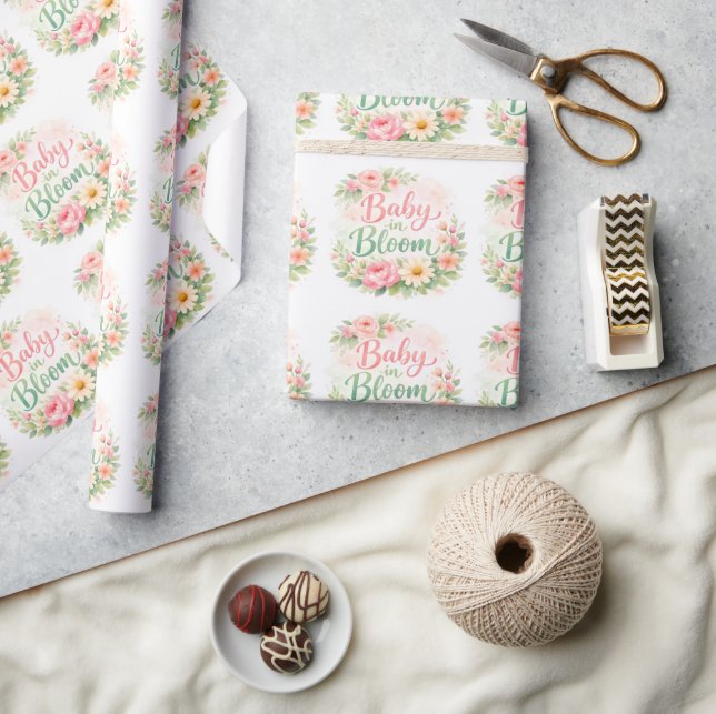 Baby i blomning blomsterflicka baby shower presentpapper (Hantverk)