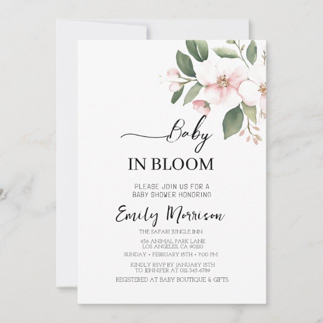 Baby i blomning Cherry Flowers Baby Shower Inbjudningar (Framsida)