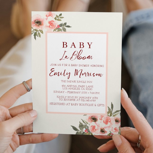Baby i blomning och Röd ros I Baby Shower Inbjudningar (Skapare uppladdad)
