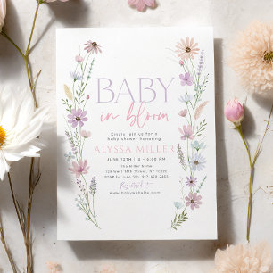 Baby i blomning Pastell Vilda Blommor Barnkalas Inbjudningar