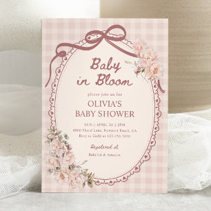 Baby i blomning Rosa blommig flicka - Baby Shower Inbjudningar