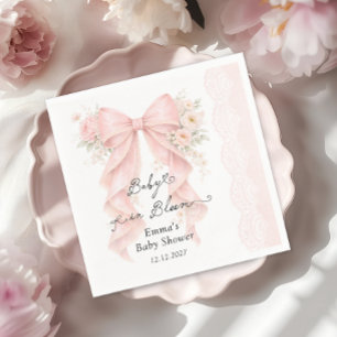 Baby i blomning Rosa Bow Girl Baby Shower Pappersservett