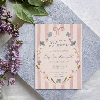 Baby i blomning Rosa vildblomma Blommig barnkalas Inbjudningar