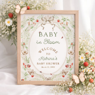 Baby i blomning Rustik blomstergrej välkomst Baby Poster