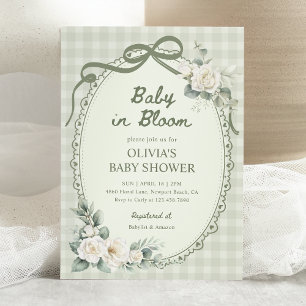 Baby i blomning Sagegrön Blommig Trädgårds Baby Sh Inbjudningar