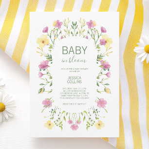 Baby i blomning Vattenfärg Vildblomma Barnkalas Inbjudningar