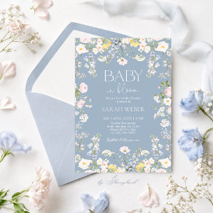 Baby i blomning Vildblomma Babyfirande Pojke Inbjudningar