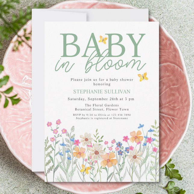 Baby i blomning Vildblomma Barnkalas Inbjudningar (Skapare uppladdad)