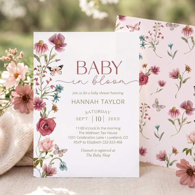 Baby i blomning Vildblomma Flicka Bebis Shower Inbjudningar (Skapare uppladdad)