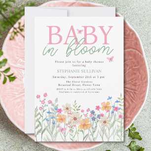 Baby i blomning Vildblomma Flickas Barnkalas Inbjudningar