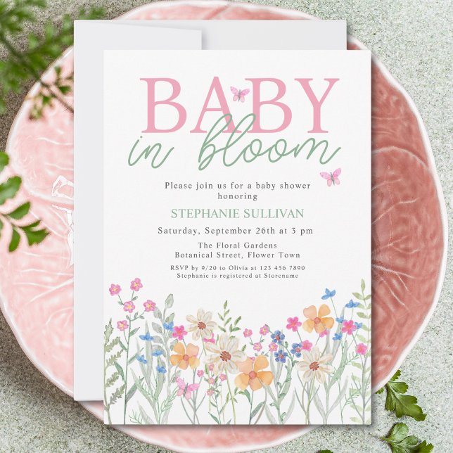 Baby i blomning Vildblomma Flickas Barnkalas Inbjudningar (Skapare uppladdad)