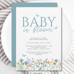 Baby i blomning Vildblomma Pojke Babyfirande  Inbjudningar