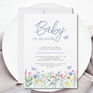 Baby i blomning Vildblomma Pojke Babyfirande  Inbjudningar