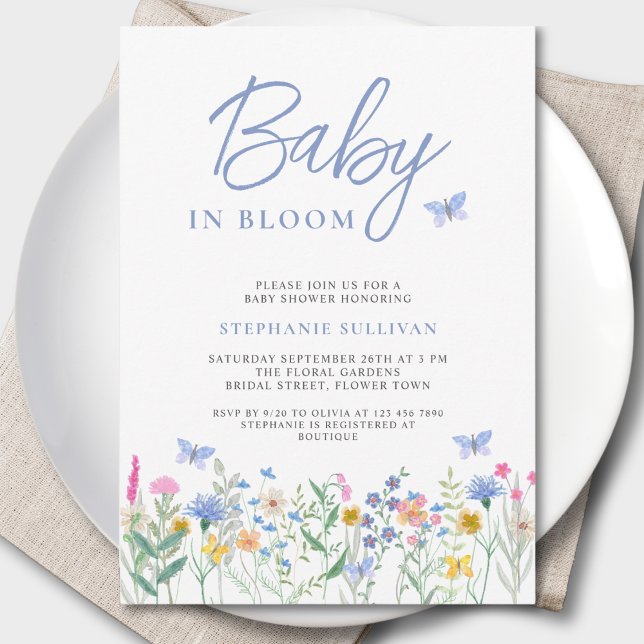 Baby i blomning Vildblomma Pojke Bebis firande Inbjudningar (Skapare uppladdad)