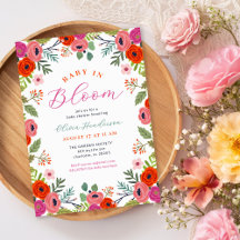 Baby i BLOMSMY Blommigt Baby Shower-inbjudan