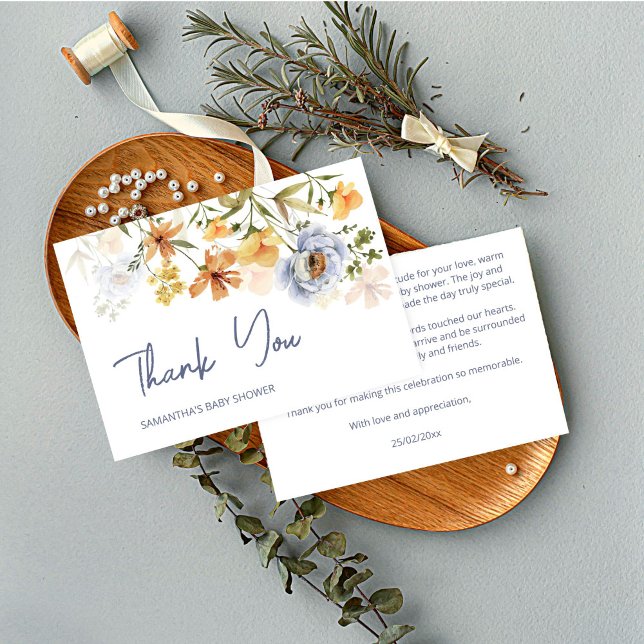 Baby i blomstrande babydusch för vilda blommor tack kort (Baby in bloom wildflowers baby shower thank you card )