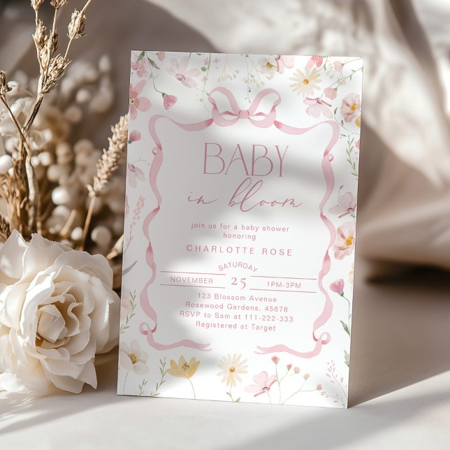 Baby i blomstrande,  rosa Babydusch Inbjudningar (Skapare uppladdad)