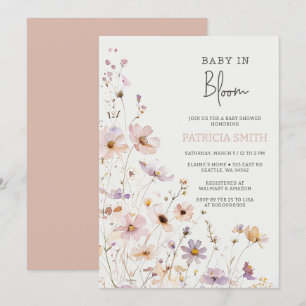 Baby i blomstrande vildblommor Babyflicka Babyshow Inbjudningar