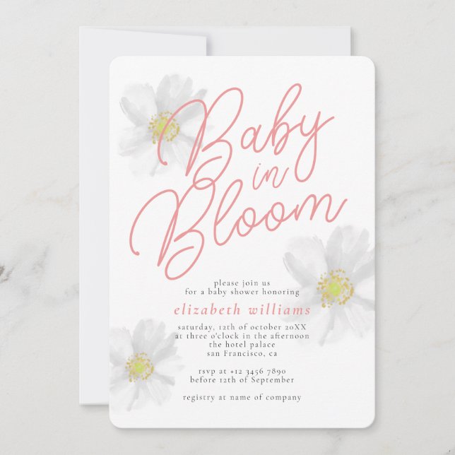 Baby i BLOMVT Daisy Tema Babykläder Inbjudningar (Framsida)