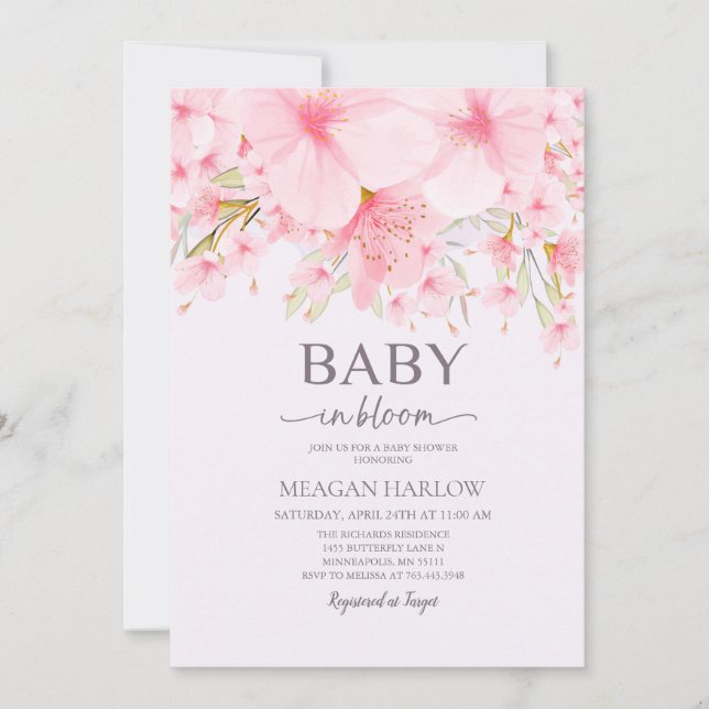 Baby i BLOMY Blommigt Girl Baby Shower-inbjudan Inbjudningar (Framsida)
