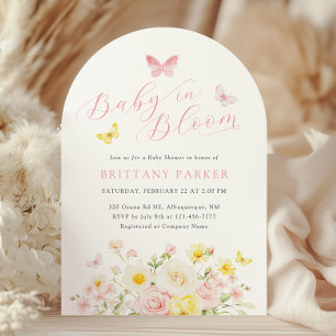 Baby i Bloom Arch Blommigt Baby Shower Inbjudningar