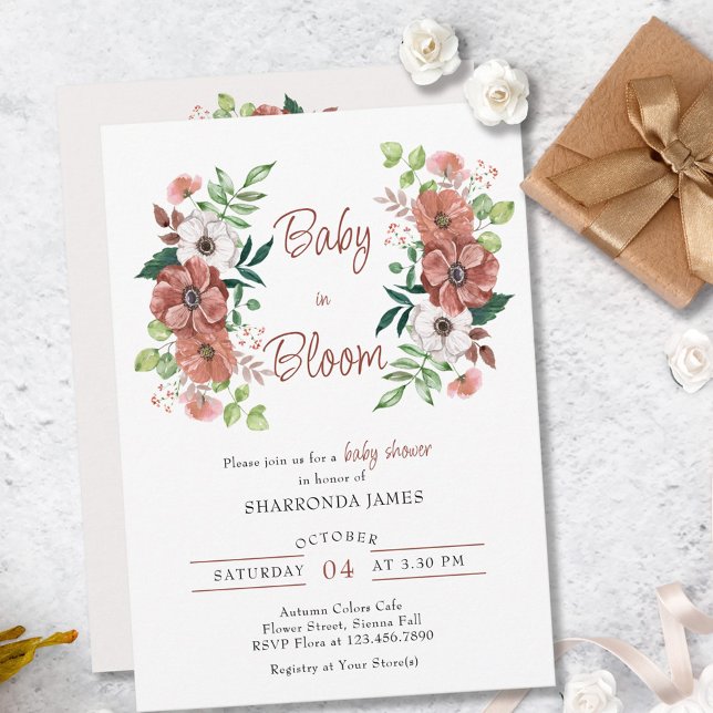 Baby i Bloom Autumn Flowers Baby Shower Inbjudningar (Skapare uppladdad)
