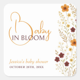 Baby i Bloom Autumn Wildblomme Baby Shower Fyrkantigt Klistermärke