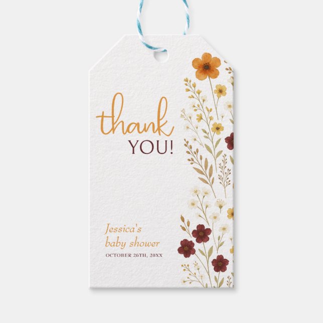 Baby i Bloom Autumn Wildblomme Baby Shower Presentetikett (Framsidan)